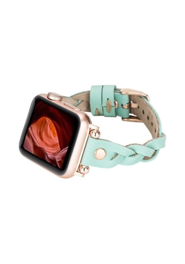 Belic Globe Apple Watch Deri Kordon Gül Altın Perçin