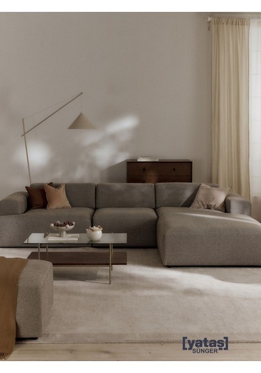 Most Mollista 3 Modül Sağ Köşe Koltuk 10 Kahverengi Keten Kumaş Yumuşak Sünger Evinize Teslim Kahverengi Sağ