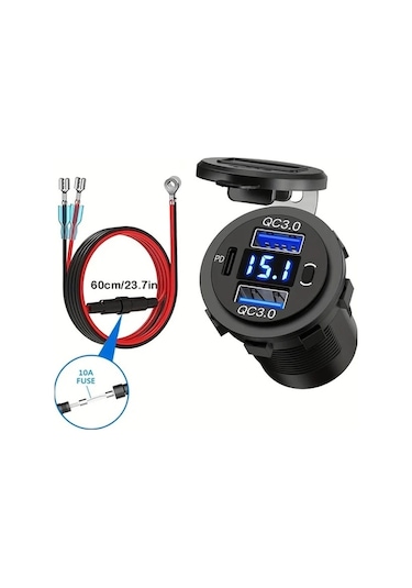 Trendooze Gaojunshop01 Qc3.0/pd3.0 Led Ekranlı 12v/24v Araba Şarj Cihazı, Yeşil Işıklar