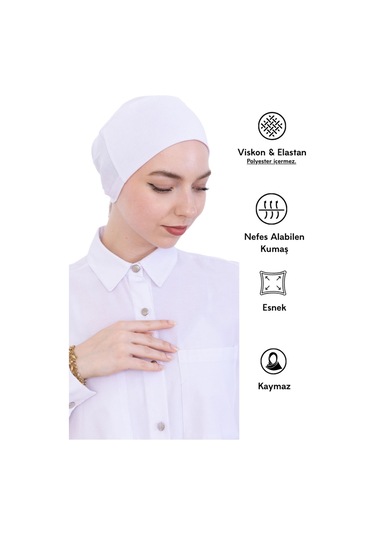 Kadın Tesettür Bone Bağcıklı Dikişsiz Penye 4 Parça Set Beyaz