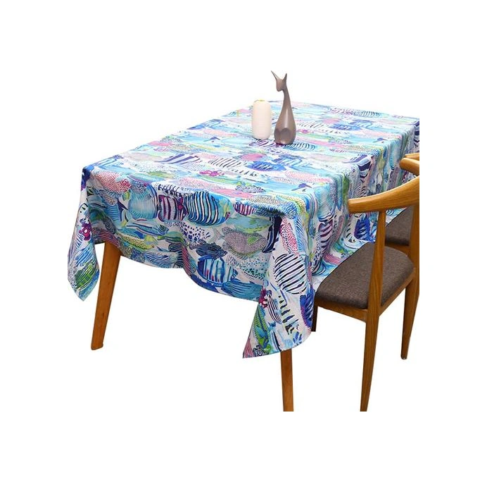 Kalınlaşmak Pamuk Keten Masa Örtüsü Mavi Akdeniz Karikatür Renkli Tropikal Balık Okyanus Kapak Masa Örtüsü Düğün Çay Masası İçin Masa Örtüleri 115 X 145