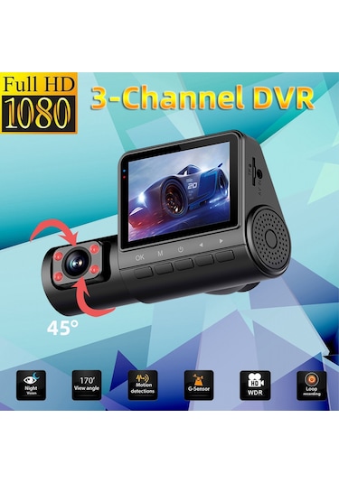 Lemestar Üç Kameralı Araba İç/dis/arka Kaydedici - 10800p Full Hd, 170 Geniş Açı, İki Ekranlı, Enternet Gece Görüşü - Sürücü Güvenliği İçin