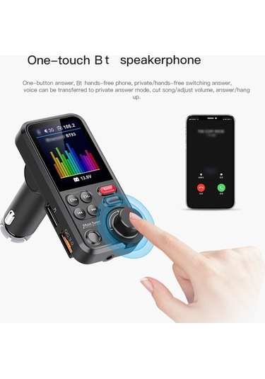 Artfulabode Verici Usb Şarj Renkli Müzik Mp3 Fm Ekranlı Çift Hoparlörlü Araç Adaptörü 1.8 İnç