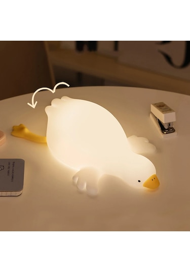 Şarjlı Sevimli Silikon Ördek Gece Lambası Dokunmatik Kısılabilir Sarı