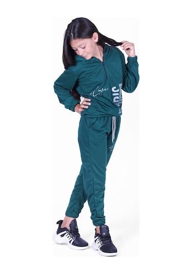 Fyk Kids Love Cıty Fermuarlı Kız Eşofman Takımı Haki Yeşil Haki