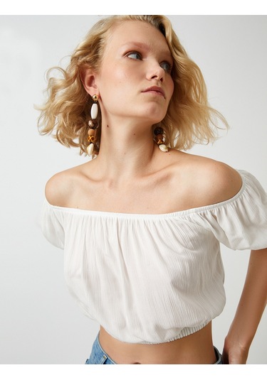 Koton Crop Bluz Omzu Açık Kırık Beyaz 2sak60366pw 2SAK60366PW001