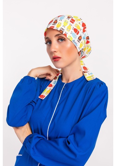 Sarı Baykuş Desenli Tessetür Hemşire Doktor Bone Sarı