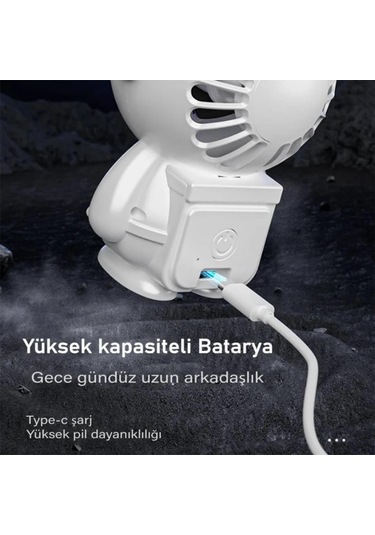 Polham 3 Kademeli Gece Lambalı 1500mah Şarjlı Taşınabilir Serinletici Vantilatör Fan, Ultra Sessiz