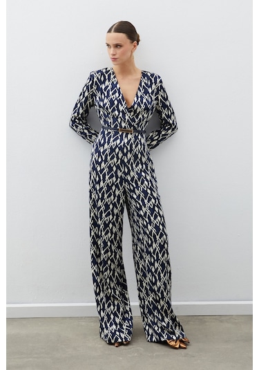 Sateen Desenli Saten Tulum - Lacivert