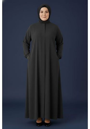 Medine İpeği Mevlana Kesim Cepli Kuşaklı Bol Büyük Beden Ferace Gri Medine İpeği Mevlana Kesim Cepli Kuşaklı Bol Büyük Beden Ferace Gri