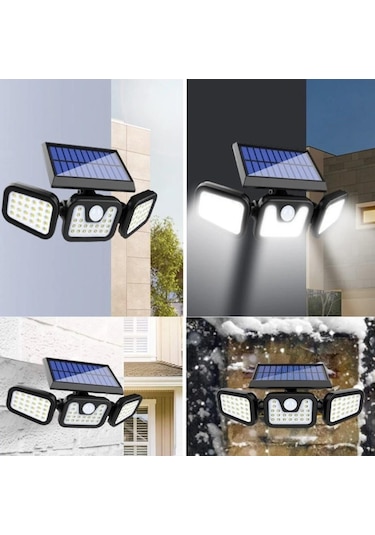 74 Led Güneş Enerjili Hareket Sensörlü 3 Taraflı Solar Bahçe Aydınlatma Lambası Sokak Lambası Çok Renkli