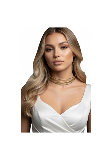 Caş Dekorasyon Altın Renk Metal Choker Kolye Altın