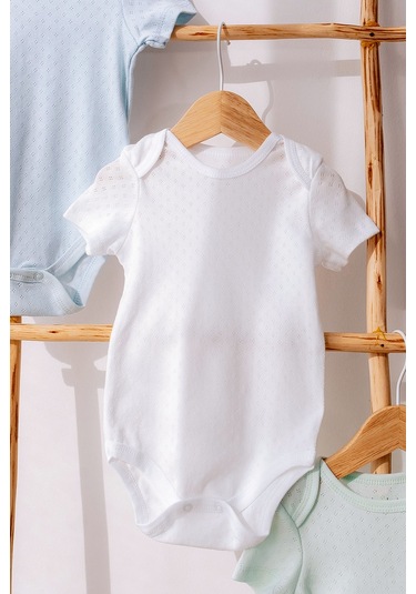 Lilabio %100 Organik Pamuk 3'lü Jakarlı Kısa Kollu Bebek Body Seti Çok Renkli