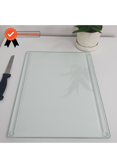 Decorita Cam Kesme Tahtası Kanallı Kesme Tablası Yeni Ahşap Görünüm 25 x 35 CM