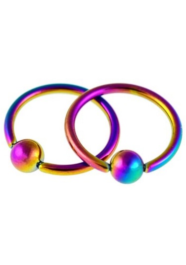 Homyl 1 Çift Paslanmaz Çelik Burun Tragus Dudak Tutucu Boncuklu Gökkuşağı Çok Renkli