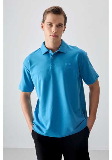 Tommy Life Petrol Mavi Pamuklu Kalın Yumuşak Dokulu Polo Yaka Oversize Fit Basic Erkek T- Shirt - 88382 Petrol Mavi