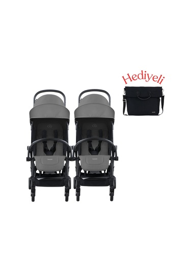 Bumprider Connect³ İkiz Bebek Arabası Black - Grey Melange & Yan Bakım Çantası Hediyeli