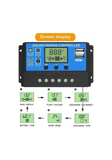 Electric Güneş Şarj Kontrol Cihazı 10a Lcd Ekran, 12v/24v Pwm Akü Regülatörü, Usb Bağlantılı