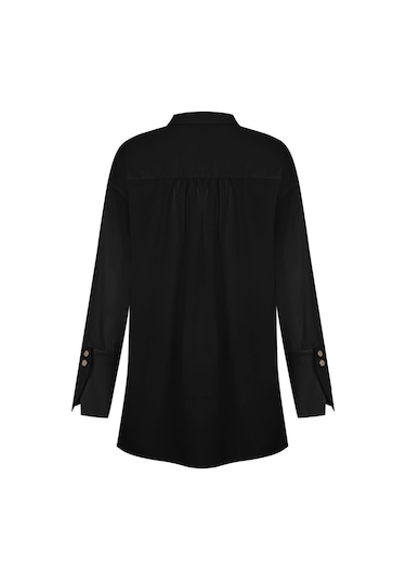 Kadın Geniş Manşetli Uzun Kol Gömlek Frn1112 Siyah