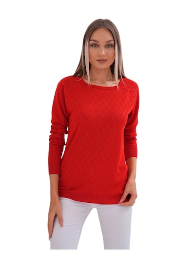 Kadın Baklava Dilimi Desenli Kazak 12781 Bgl-st04110 Kırmızı