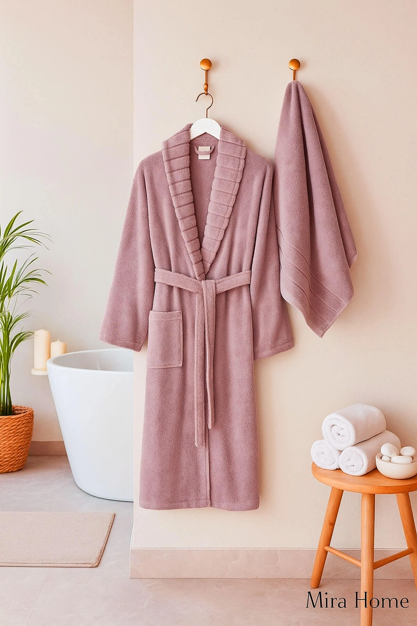 4 Parça Soft Elegance Banyo Aile Bornoz Seti %100 Pamuklu Antrasit