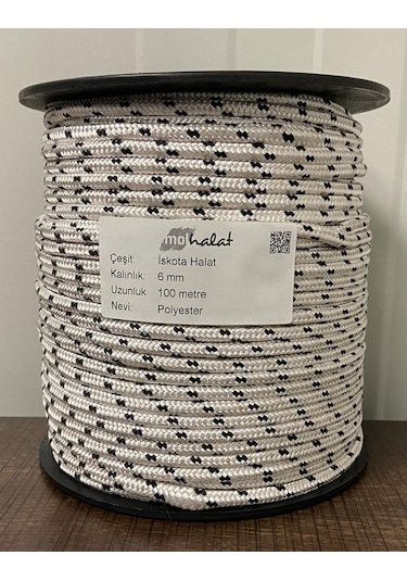 Molhalat 6 MM İskota Halat 100 Metre - Parlak Örgülü Halat - Bayrak İpi Yü