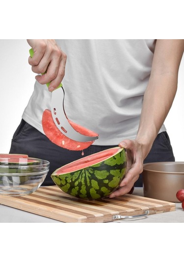 Karpuz Dilimleme Kesici Paslanmaz Çelik Renk Kaymaz Plastik Sarma Kolu Zarar Vermez Eller Kavun Mutfak Meyve Kesme Aleti Yeşil