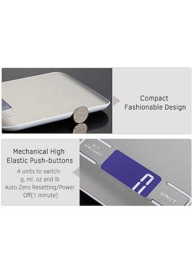 Ximistore9 "mini Hassas Mutfak Terazisi - 5kg Kapasiteli, Usb Şarjlı, Çoklu Ölçüm G/ml/oz/lb " Gümüş