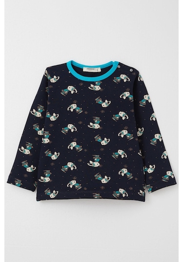 Breeze Kız Çocuk Pijama Takımı Sevimli Tavşancık & Kelebek Desenli 1-3 Yaş, Koyu Lacivert Lacivert