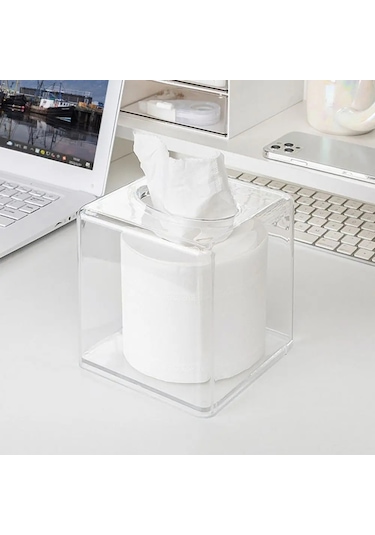12cm X 12cm X 13.5cm-nordic Şeffaf Akrilik Doku Kutusu Kağıt Peçete Konteyner Organizerev Oturma Odası Banyo Yüz Havlusu Saklama Kutusu Doku Kutusu