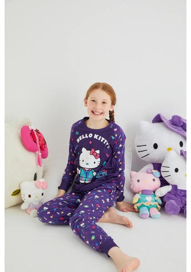 Hello Kitty Kız Çocuk Kız Uzun Kol 100% Pamuklu Pijama Takımı Renklı