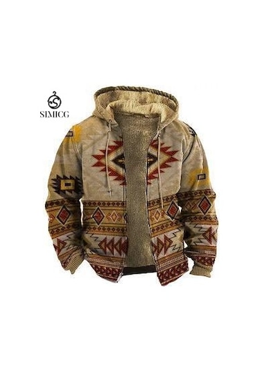 Erkek Peluş Kalın Kışlık Mont Desenli Haki Haki