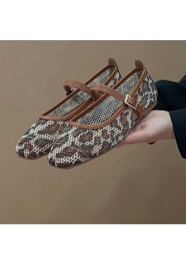 Leopar Süet Şık Günlük Ortopedik Tabanlı Kadın Babet Leopar Kahverengi