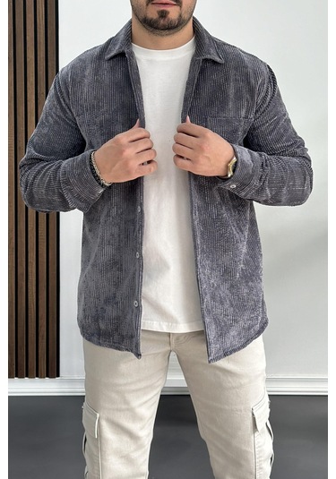 Erkek Kadife Kumaş Gömlek Antrasit Edw214 Antrasit