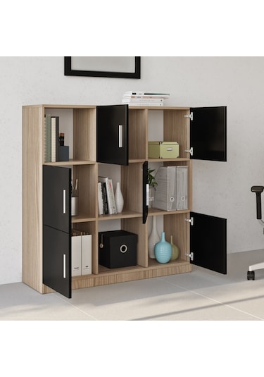 Robin Home Verona G Ofis Klasör Dolabı Kitaplık Meşe-Siyah Meşe