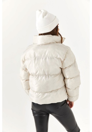 Alisse-kadın Taş Dik Yaka Kısa Şişme Mont Taş