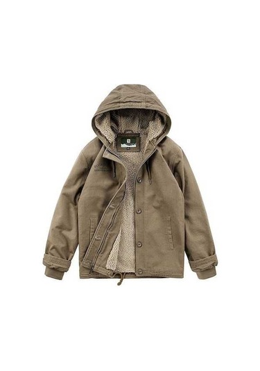 Yingfu Kışlık Erkek Gündelik Kalın Sıcak Kapüşonlu Ceket Kaban Haki Haki