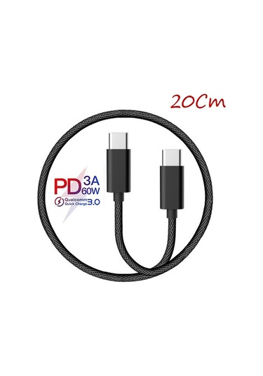Ally Type-C to Type-C 60W QC 3.0A Kısa Hızlı Şarj Kablosu (20 CM)