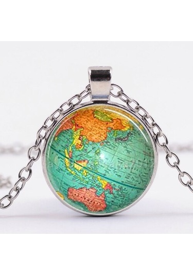 Çift Taraflı Dünya Kolye Harita Kolye Aksesuar Kadın Çok Renkli