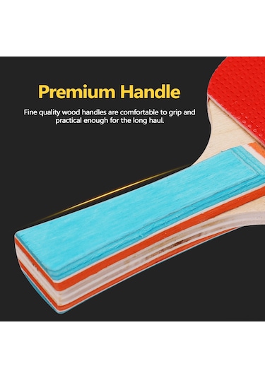 Ranyeek 2 Oyuncu Ping Pong Seti: 2 Adet Ahşap + Kauçuk Raket Ve 3 Top, Renkli Saplı Spor Eşyası