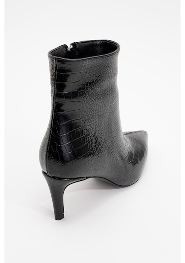 Noya Siyah Baskı Sivri Burun Kadın İnce Topuklu Bot Siyah Kroko