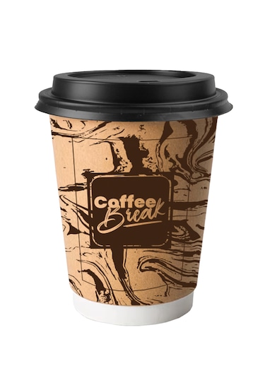 14 Oz 15adet Kraft Karton Kapaklı Leke Desen Sıcak İçecek Bardağı
