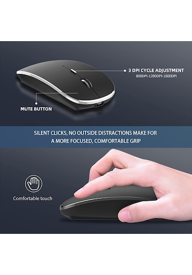 Kablosuz Fare Şarj Edilebilir Taşınabilir Sessiz Usb Type-c Çift Mod 3 Ayarlanabilir Dpı Q23s Siyah Diğer