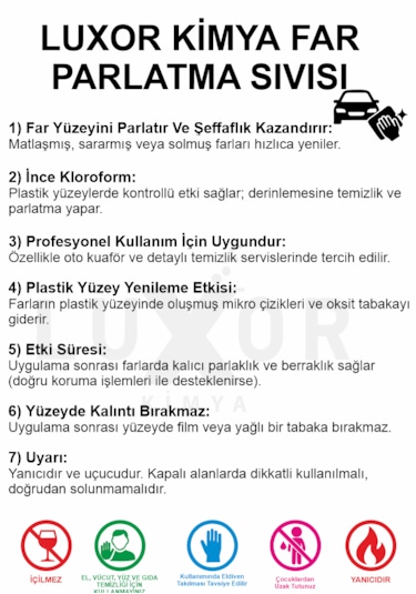 Luxor Kimya 2,5 kğ. Far Parlatıcı Far temizleme Far parlatma 1.250 kg x 2 Adet
