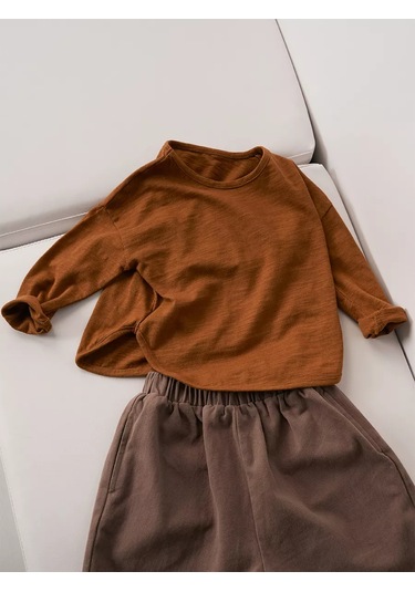 1st Look Çocuk Oversize Kore Tarzı Uzun Kollu Üst 219342825 Kahverengi