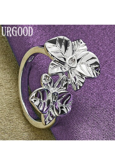 925 Ayar Gümüş Moda Çiçek Yüzük Güzel Hediye Takı 8