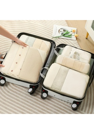 Fochsia 5 Parça Seyahat Sıkıştırma Saklama Torbası Bej Renkli Dayanıklı Valiz Düzenleyici Seti Koyu Gri