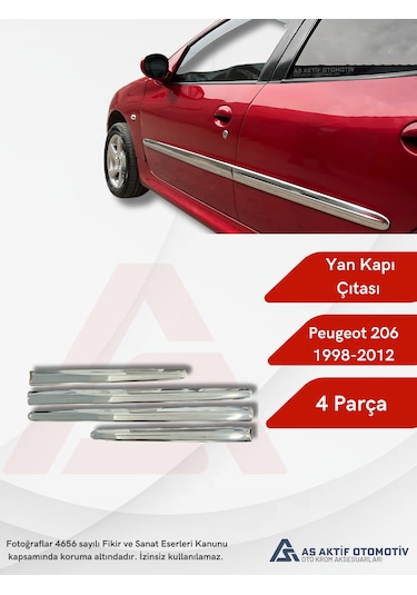 Peugeot 206 Hb 5d/sd/sw/cc Yan Kapı Çıtası 4 Parça 1998-2012 Krom Paslanmaz Çelik