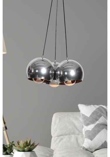 Luzarana Luna 3 Lü Krom Metal Gövde Tasarım Lüx Sarkıt Avize Çok Renkli