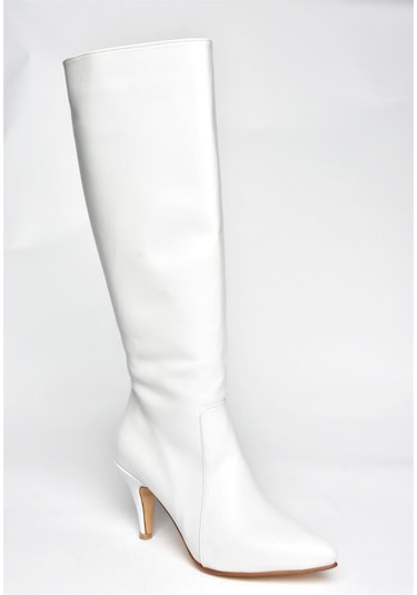Fox Shoes R372453009 Beyaz İnce Topuklu Kadın Çizme Beyaz